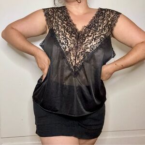 Vintage 90s Black Lace Cropped Lingerie Top Camisole